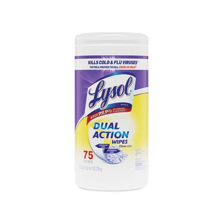 Reckitt Benckiser LYSOL, Dual Action Disinfecting Wipes, Citrus, 7 X 8, 75/canister 81700